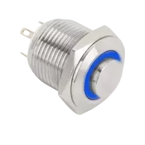 Mikrokapcsolós nyomógomb LED-es - NO - 16mm-kék - cseppálló (IP65) PB-16-NO(LED)-bl
