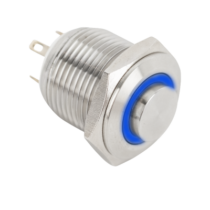 Mikrokapcsolós nyomógomb LED-es - NO - 16mm-kék - cseppálló (IP65) PB-16-NO(LED)-bl