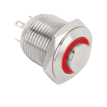 Mikrokapcsolós nyomógomb LED-es - NO - 16mm - piros - cseppálló (IP65) PB-16-NO(LED)-rd