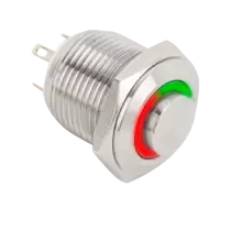 Mikrokapcsolós nyomógomb LED-es - NO - 16mm - piros/zöld - cseppálló (IP65) PB-16-NO(LED)-rdgn