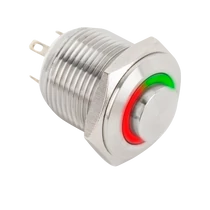 Mikrokapcsolós nyomógomb LED-es - NO - 19mm - piros/zöld - cseppálló (IP65) PB-19-NO(LED)-rdgn