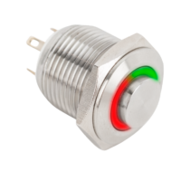 Mikrokapcsolós nyomógomb LED-es - NO - 19mm - piros/zöld - cseppálló (IP65) PB-19-NO(LED)-rdgn