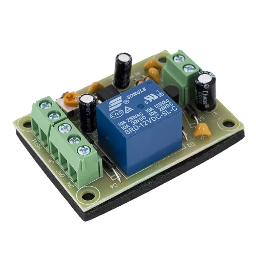 Időzítő modul relés 12V DC vezérléssel 0-30mp időzítéssel PCB-505