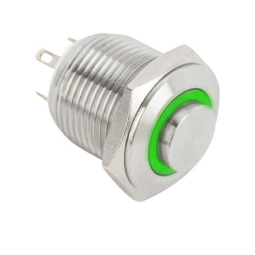 Világitó nyomógomb, zöld LED, IP65 PB-16-NO(LED)-gn