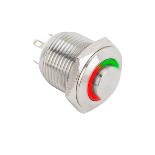 Mikrokapcsolós nyomógomb LED-es - NO - 16mm - piros/zöld - cseppálló (IP65) PB-16-NO(LED)-rdgn