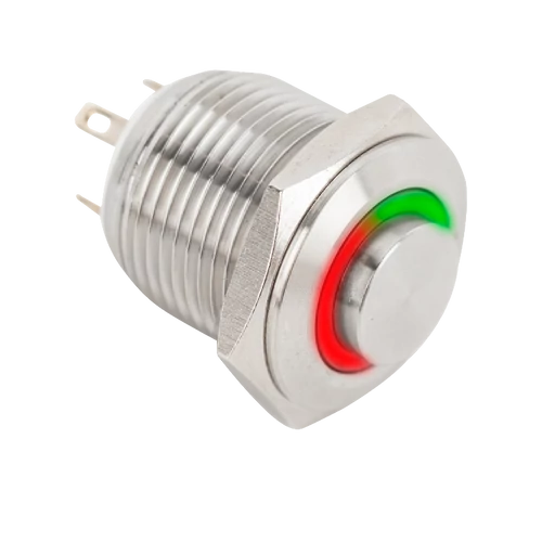 Mikrokapcsolós nyomógomb LED-es - NO - 19mm - piros/zöld - cseppálló (IP65) PB-19-NO(LED)-rdgn