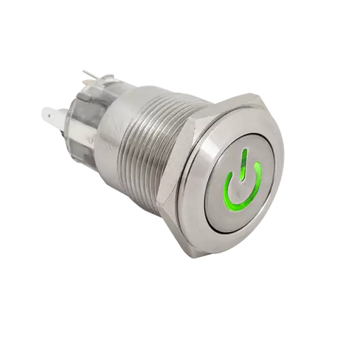 Nyomólapkás bistabil kapcsoló LED NO/NC - 19mm - piros/zöld - cseppálló (IP65) PB-19L-NONC-rdgn