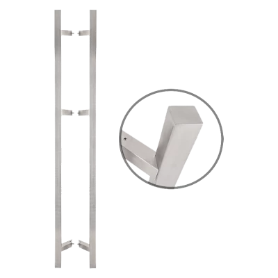 Négyzet alapú 1800 mm hosszú INOX fogantyú pár 45°-os lábakkal - 30x30 profilmérettel YH-1800S/45